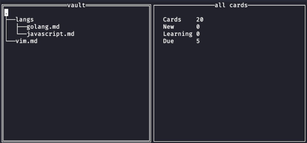 The deck overview of the mentat app showing the list of decks and stats about the current selection on the right